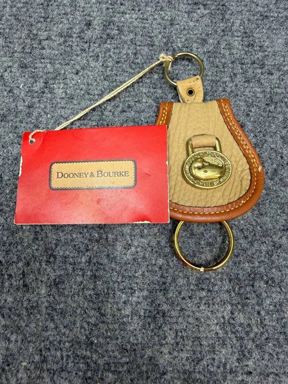 Dooney & Bourke Leather Duck Keychain Tan Brown Brass Key Ring